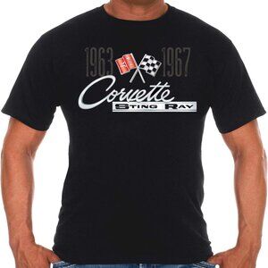 JH Design Mens Chevy Corvette T-Shirt C2 Series Logo Black Crew Neck Shirt